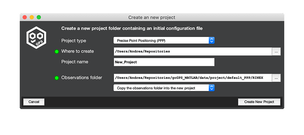 Create New Project GUI